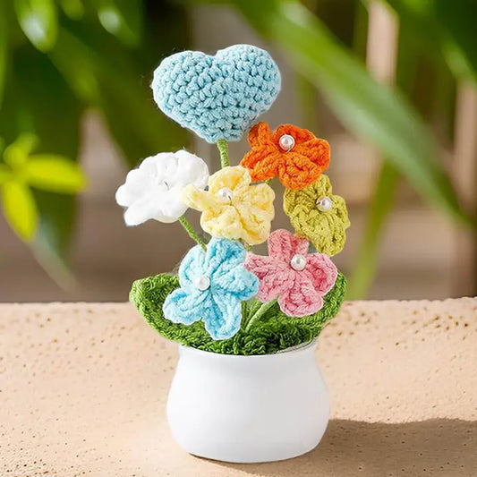 Crochet Forget_me_not Flower Heart Pot | Blue | Pink
